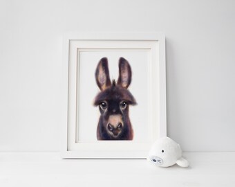 Cute Donkey Nursery Wall Art, Baby Donkey Art  Print, Baby Room Animal Decor, Farm Animal Wall Art