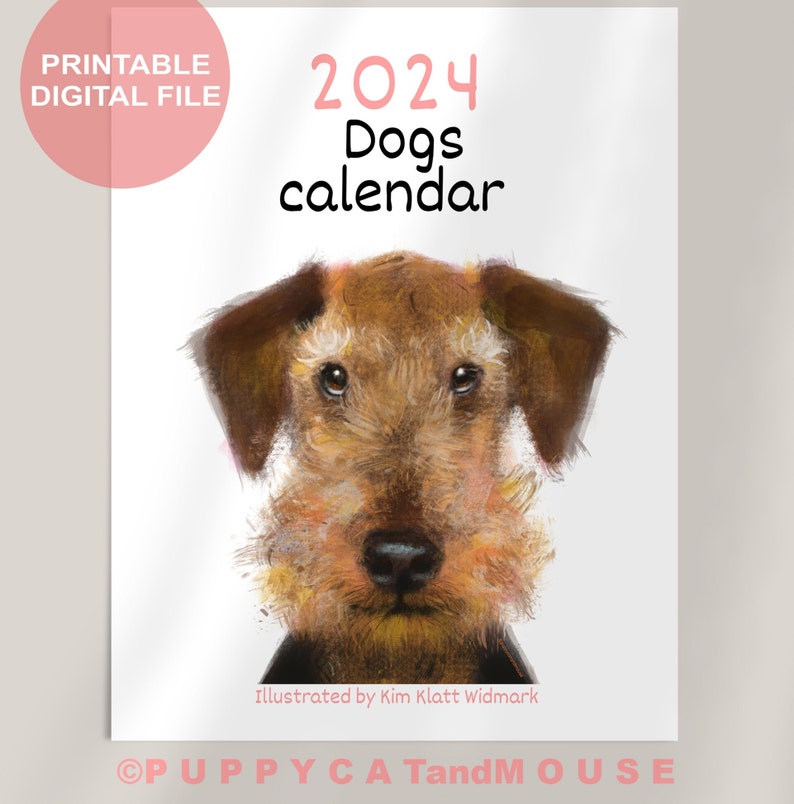 Dogs Calendar 2024, Funny Dog Calendar, Digital Download, 2024