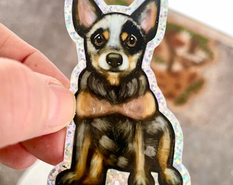 Blue Heeler Puppy Glitter Sticker: Painterly Cattle Dog Art