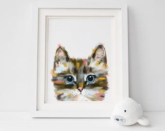 リンクスポイントシャム猫の肖像画 ウォールアートプリント 水彩画