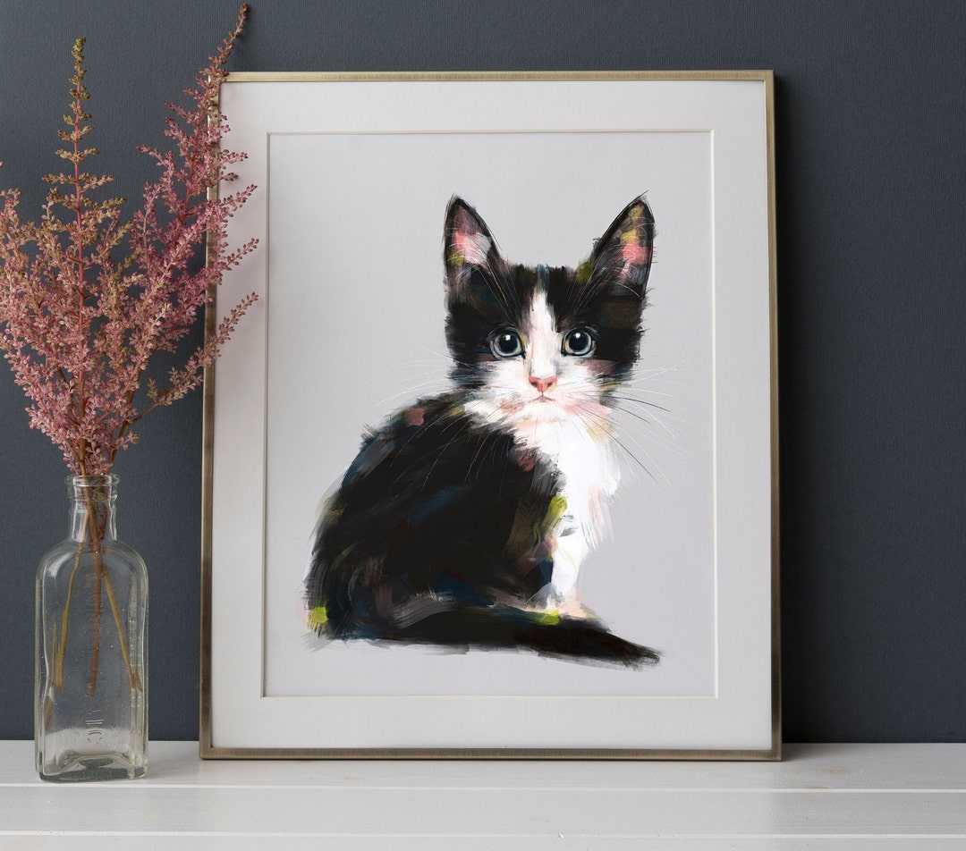 Tuxedo Cat, Cat Printable Wall Art, Black and White Cat, Black Cat Art ...