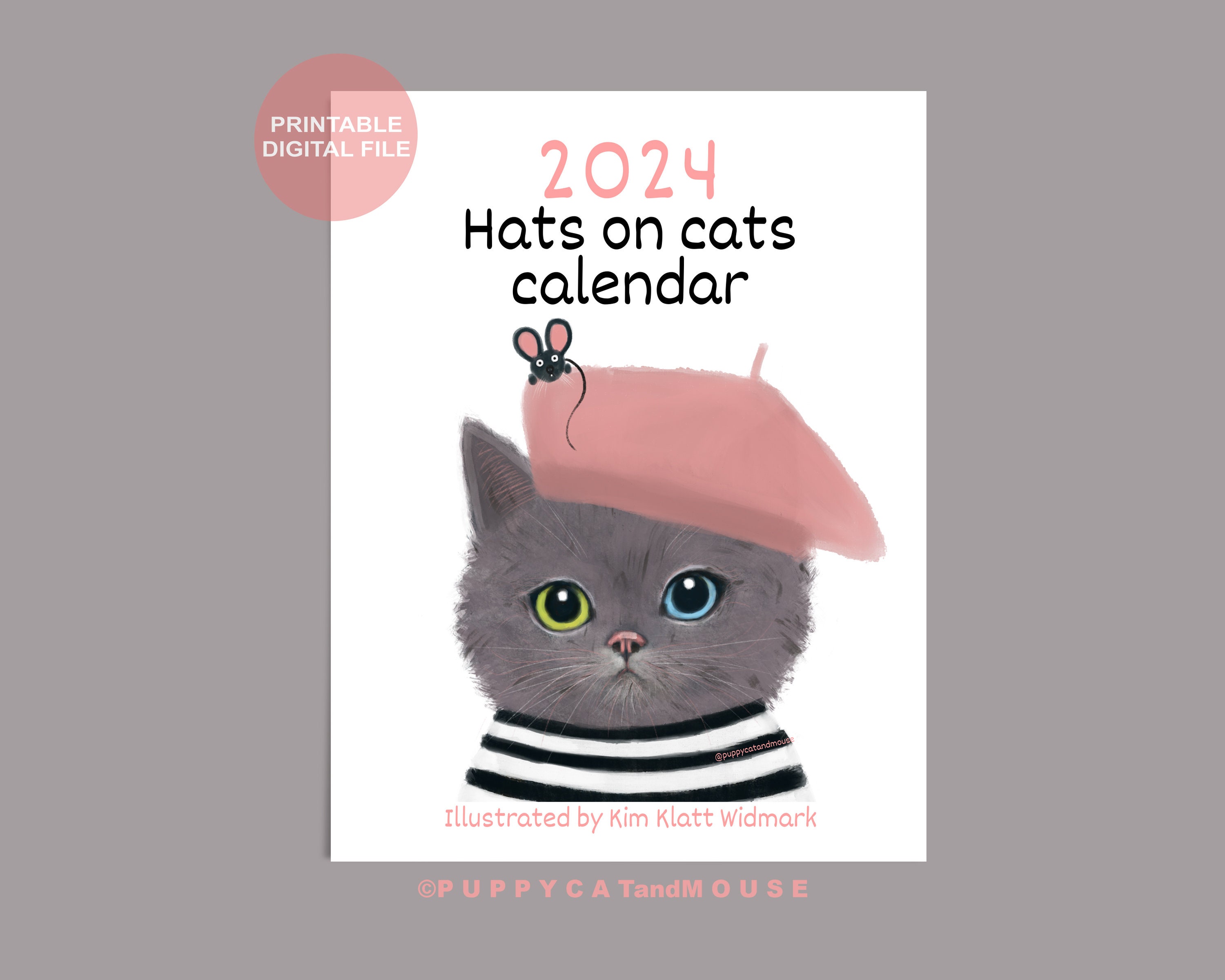 Cat Wall Calendar 2024, Printable Calendar, Funny Calendar, Cat Mom
