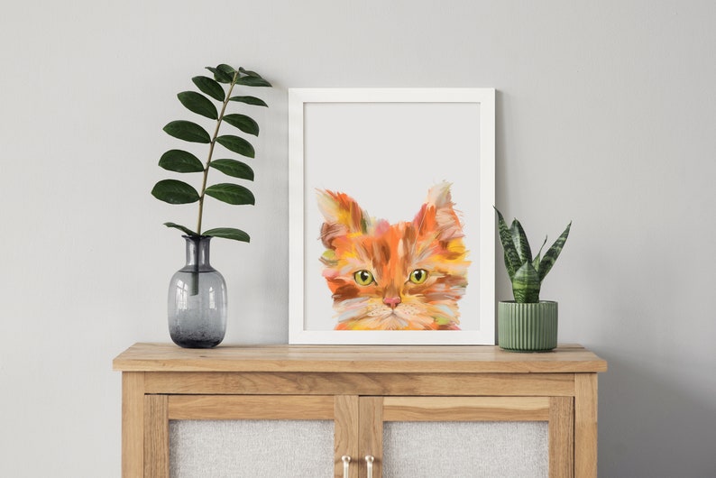 Ginger Cat Wall Art, Orange Cat Print, Digital Download, Peeking Ginger ...