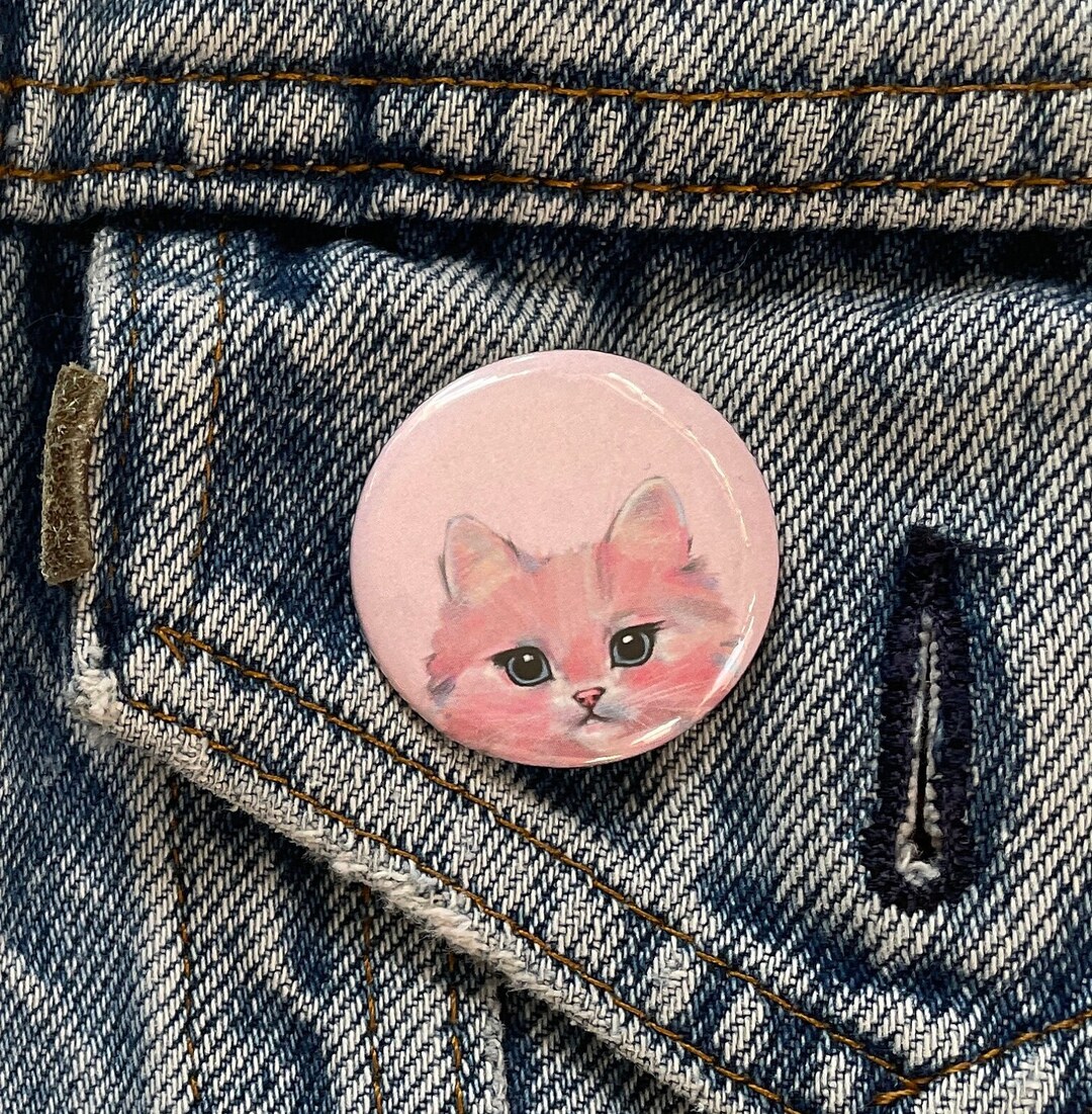 Pink Kitty Cat Pin Button, Cute Pink Cat Pin Back Button for Crazy Cat ...