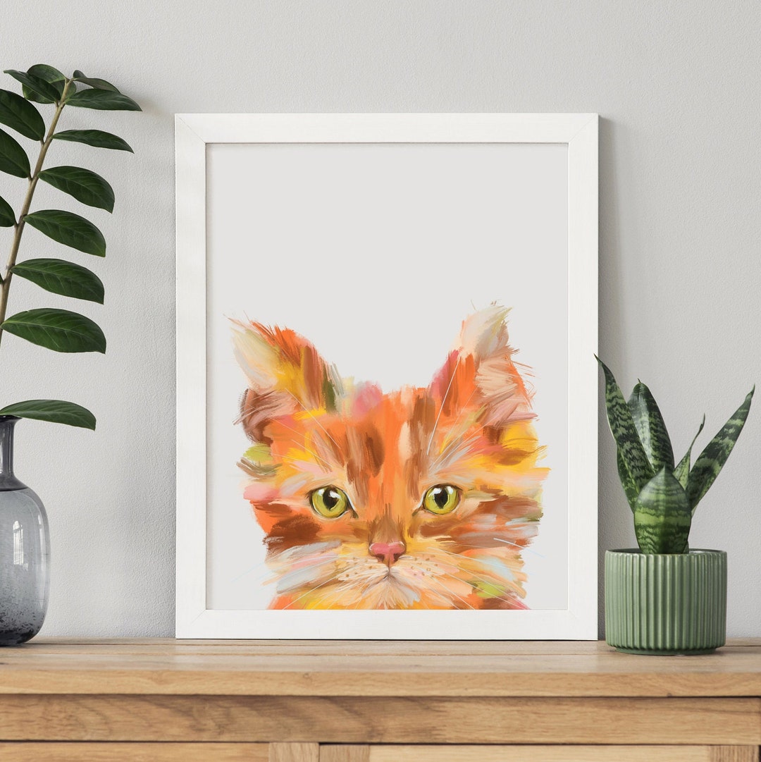 Ginger Cat Wall Art, Orange Cat Print, Digital Download, Peeking Ginger ...