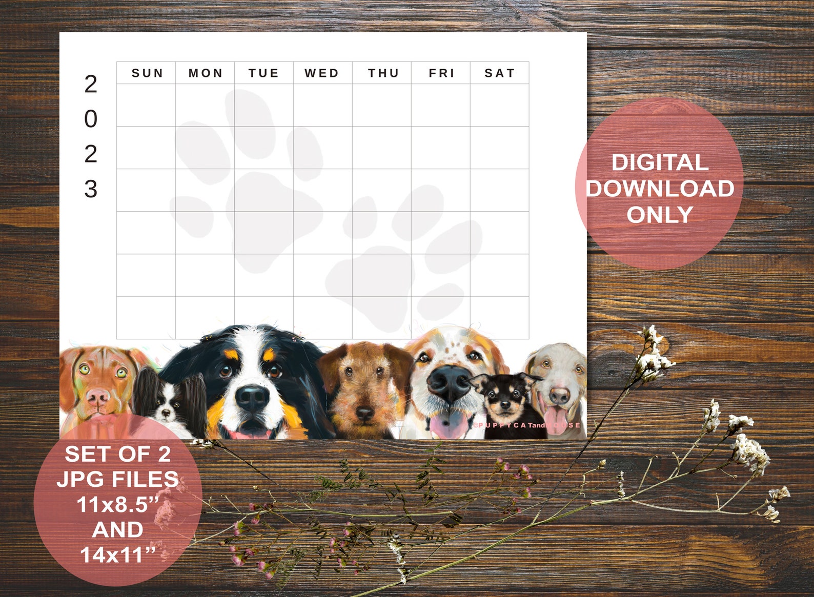 dog-calendar-printable-dog-planner-blank-dog-calendar-etsy