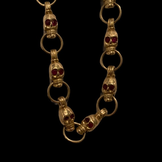 14k solid gold skull chain necklace