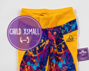 CXS Yellow Paint Splatter Figure Skating Practice Pants - Be Bright - Skating Pants - Ice Skater Gift - Skating Apparel Figure Skater Pants