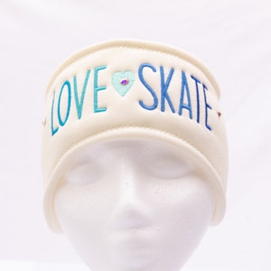 Love To Skate - Figure Skating Fleece Headband - Hearts Rhinestone Warm Skating Headband Ear Warmer