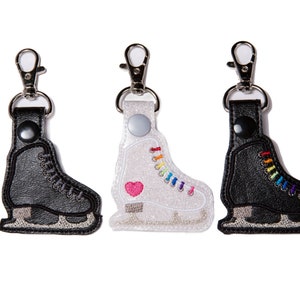 Ice Skate Snap Key Fob Key Chain, Embroidered Vinyl in Your Choice of 2 Colors with Snap, Skater Gift, Ice Skating Gift, Figure Skating