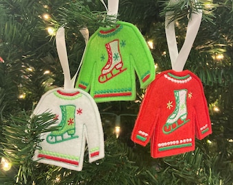 SET - Suéteres feos clásicos o coloridos Adornos para patinaje sobre hielo Adorno para árbol de Navidad Regalo de patinaje Regalo para entrenador Vacaciones