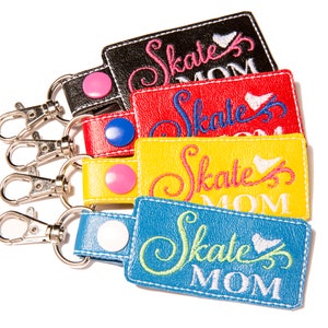 Skate Mom Dad Grandma Bag Tag Snap Key Fob Key Chain, Embroidered Vinyl in Your Choice of Colors with Snap, Skater Gift, Ice Skating Gift