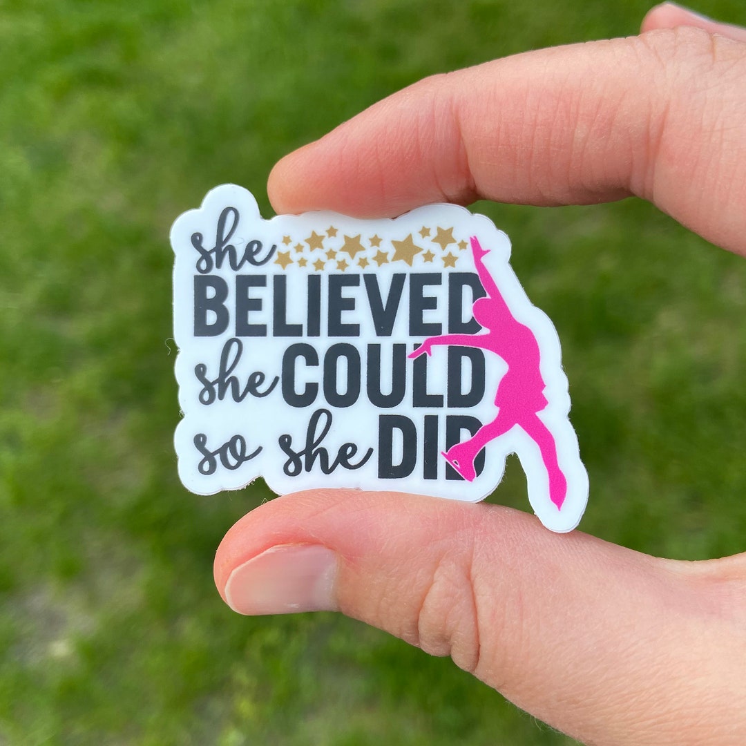 She Believed She Could so She Did Ice Skate Water Bottle Vinyl Sticker