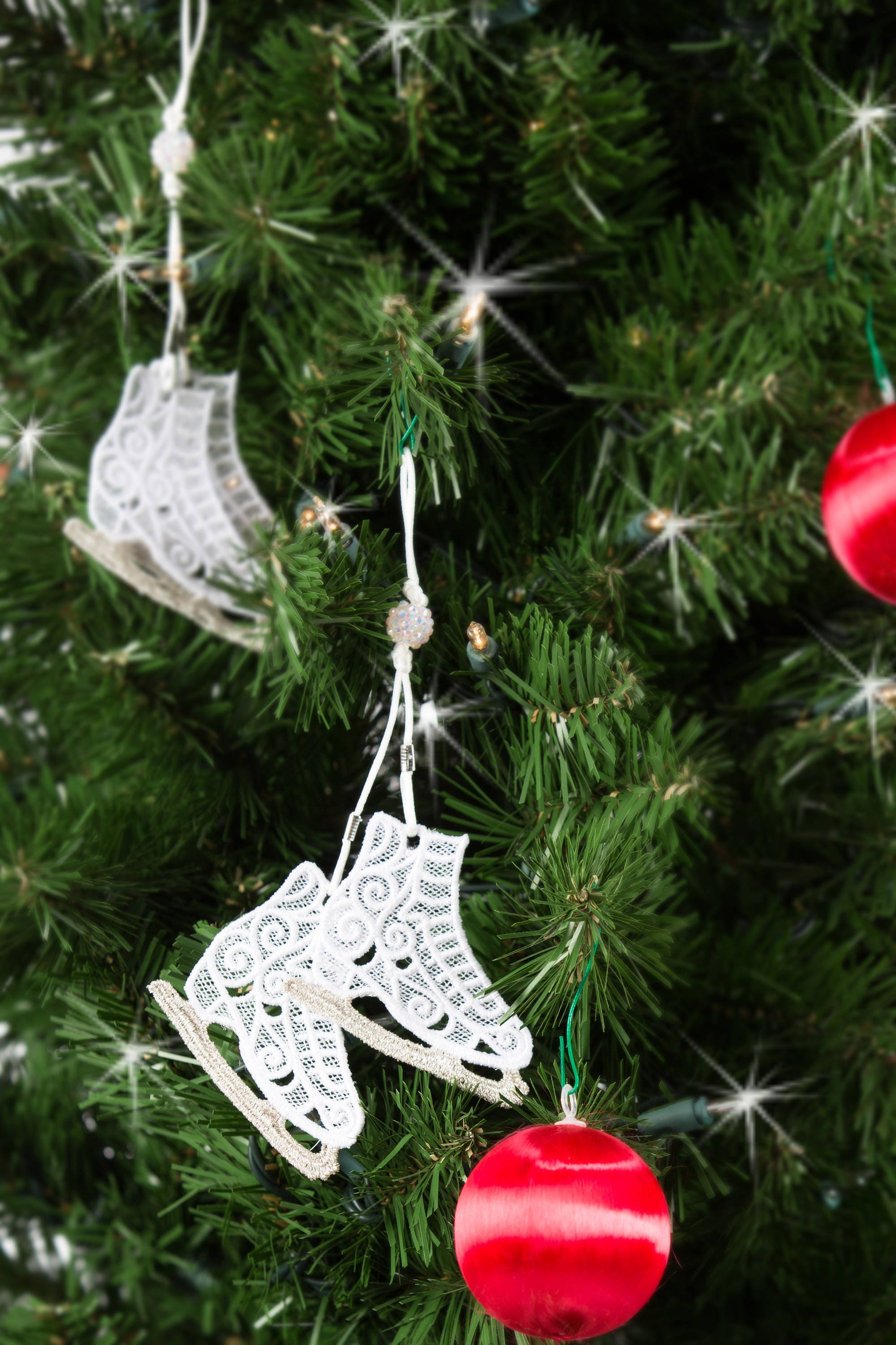 Lace Ice Skate Ornament White Figure Skates Black Skates Christmas Tree ...