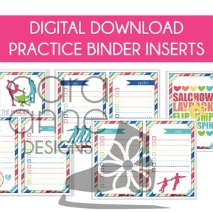DIGITAL DOWNLOAD Figure Skater Practice Binder Page Inserts Rainbow Pink Blue Female Skater