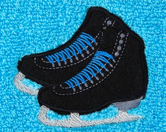 CUSTOM Personalized Embroidered Ice Skate Towel - BLACK Skates