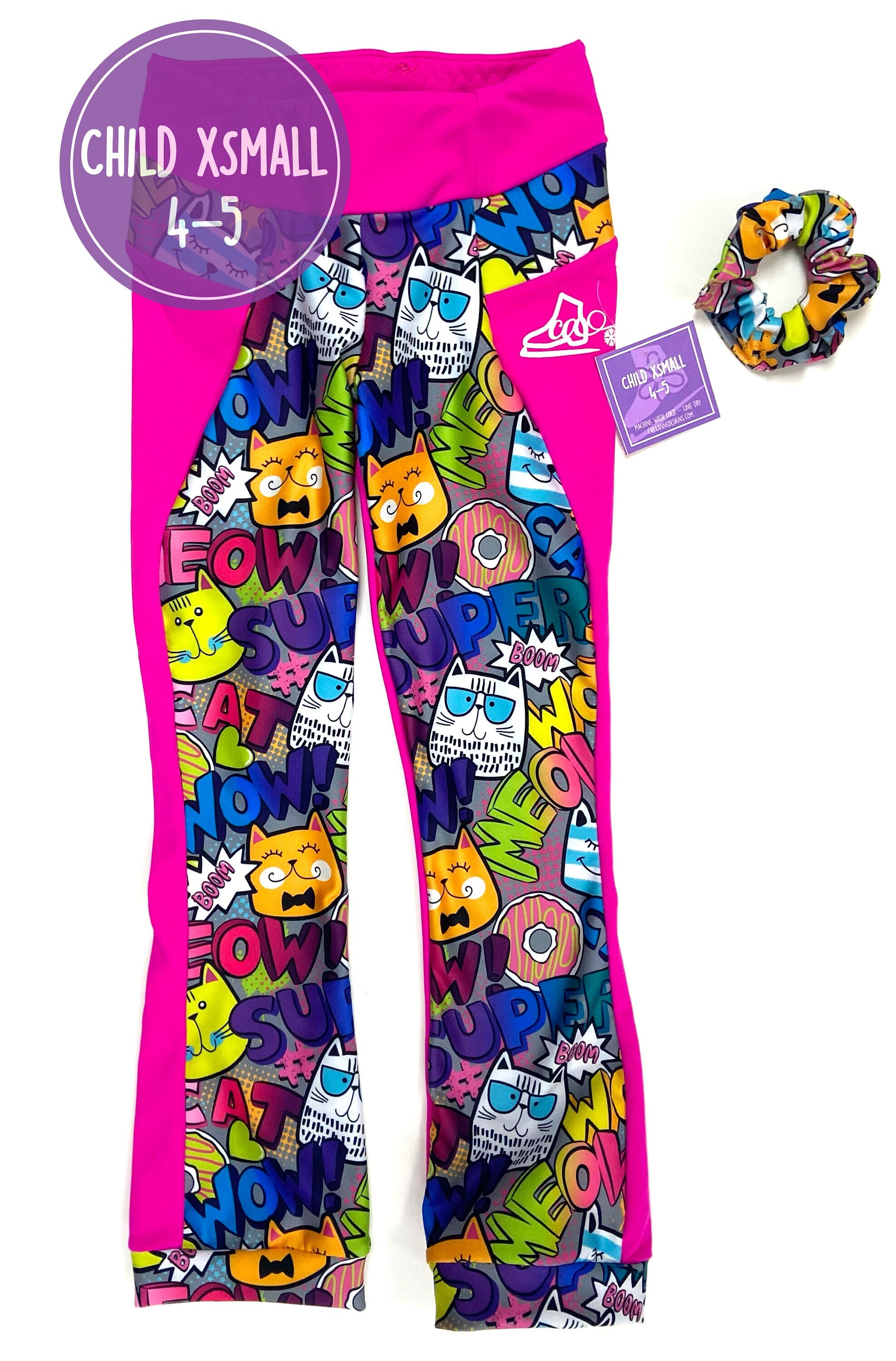 CXS Neon Pink Pop Cats Fleece Figure Skating Practice Pants - Be Bright Skating Pants - Ice Skater - Skating Apparel - Figure Skater Pants