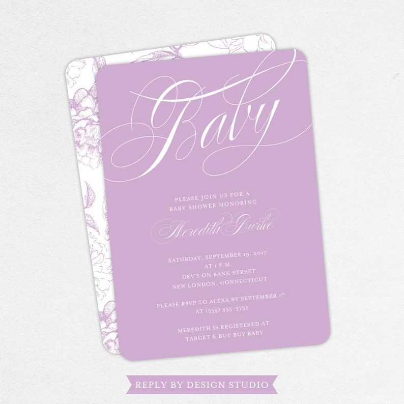 Purple Baby Shower Invitations Girl Baby Shower Invitations Etsy