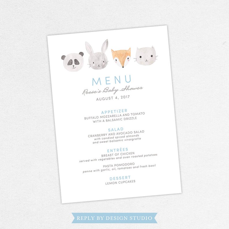 Woodlands Baby Shower Menu Neutral Baby Shower Boy Baby Etsy
