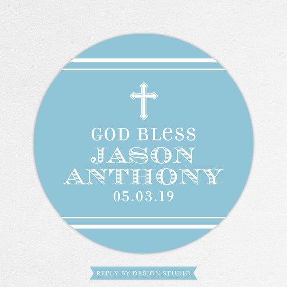 Baptism Stickers Boy God Bless Stickers Baptism Label for Boy Communion Stickers Religious Stickers Cross Sticker Baptism Stickers