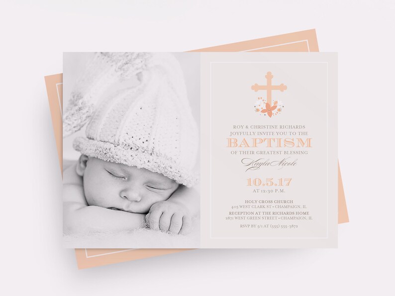 Peach Baptism Invitation Photo Baptism Invitation Girl Baptism Invitation Photo Christening Invitation Baptism Invitation with Photos