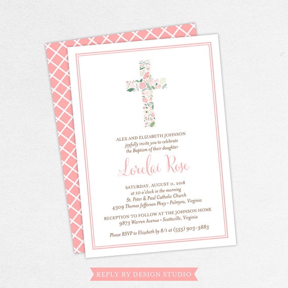 girl christening invitations pink christening invitations etsy