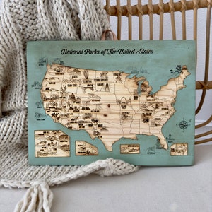 National Parks of the United States Travel Map with Map Tacks