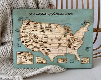 National Parks of the United States Travel Map with Map Tacks