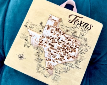 Texas State Parks Travel Map with Map Tacks