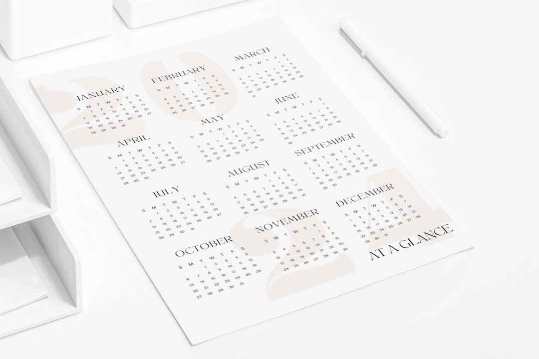 2024 Calendar at A Glance, Printable 2024 at A Glance Calendar, One