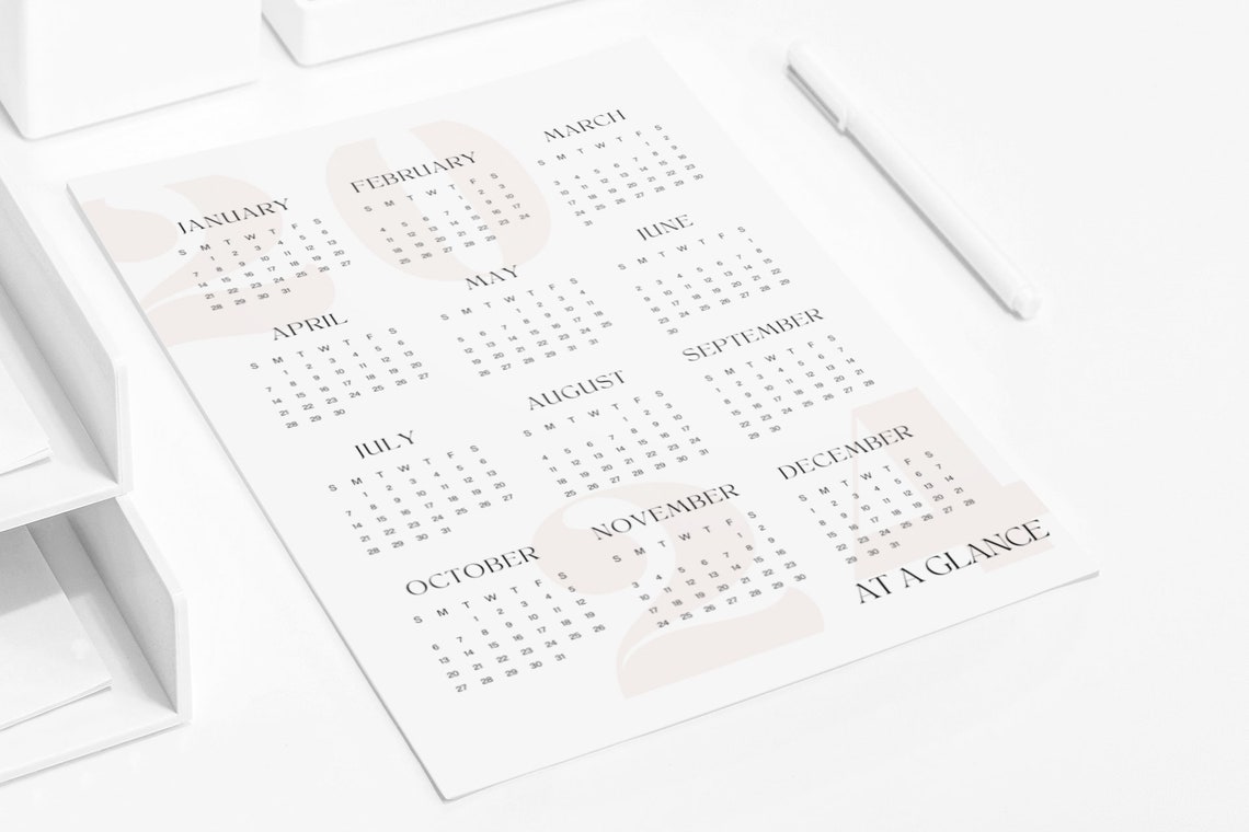 2024 Calendar at A Glance, Printable 2024 at A Glance Calendar, One