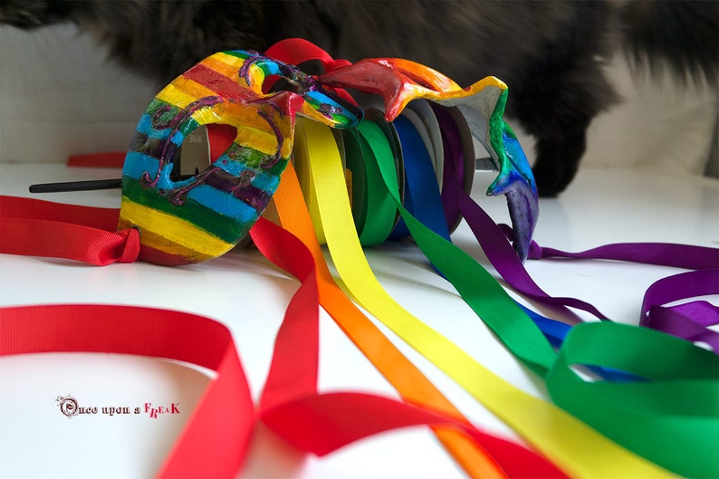 LGTBT pride masks Venetian mask handcrafted in papier mache celebrating gay pride.