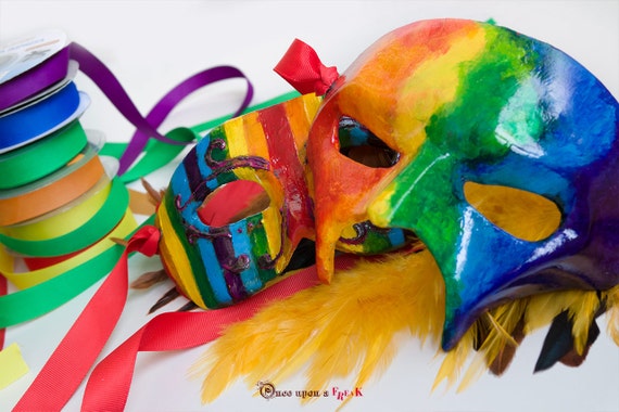 Venetian mask handcrafted in papier mache celebrating gay pride. LGTBT pride masks