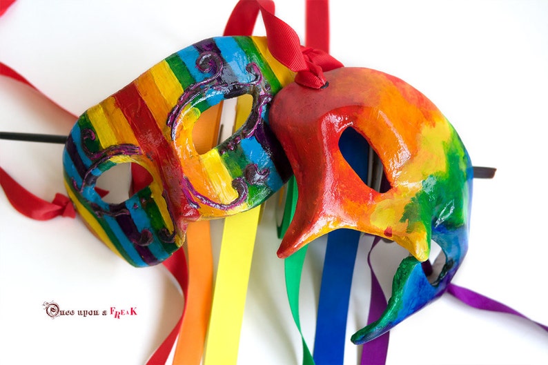 LGTBT pride masks Venetian mask handcrafted in papier mache celebrating gay pride.
