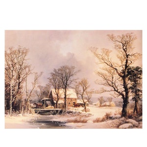 Farmhouse in the woods on a snowy day download wall art digital print