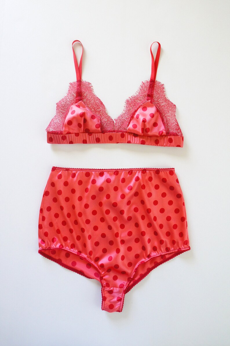 Bibi High Waist Pink and Red Polka Dot Silk Panty