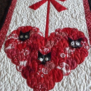Heart Quilt, Black Cat Quilt , Red Heart Quilt , handmade Patchwork Quilt , Shell Design Wallhanging image 1