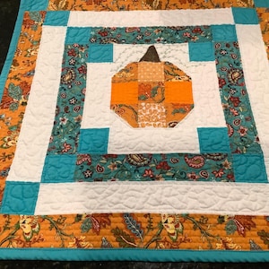 quilt,handmade pumpkin  table topper , rustic charming simple country quilt