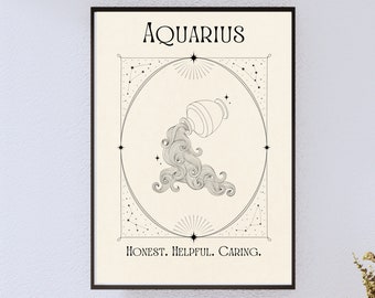A4 Zodiac Art Prints, digital download or A5 birthday card. Star signs and astrology Decor, Zodiac Posters, Different horoscopes