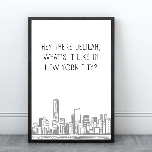 Hey there delilah,  Plain White Ts lyric print. High quality print