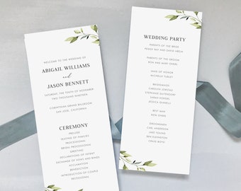 Simple Greenery Wedding Programs #1201