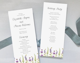 Lavender Floral Wedding Program / DIY Template, Edit in Corjl / #1246