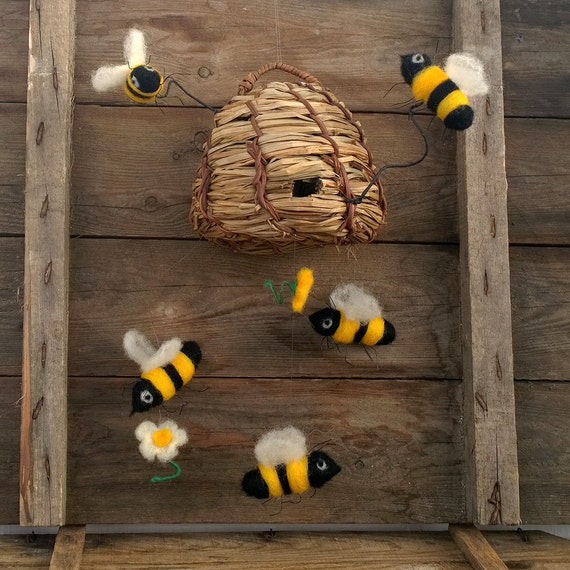 Bee Honeycomb Wall Hanging, Bee Mobile, Bee Wall Art, Bee Home Decor 