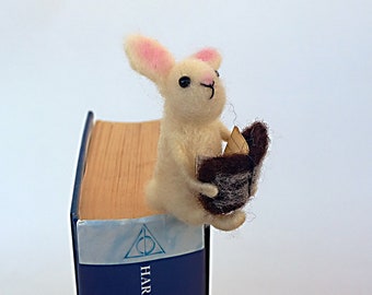 Miniatur Lesezeichen Hase Wollhase Lesezeichen, Tier Lustiges Geschenk für Buchliebhaber Geschenk Lehrer Geschenk Leseaccessoire Bibliothek