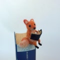 Bookmark, Fox bookmark, needle felted fox woolen Animal miniature Waldorf Funny gift idea Comical idea Book lovers Sweet figurine bookmark product logo