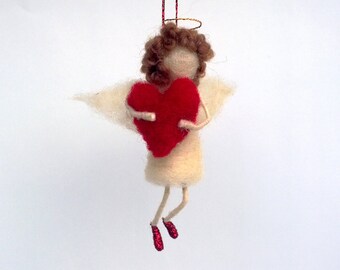 Angel red heart Valentines day gift Gift for Her Gift for Him Valentines Day Valentine Gift decor Love angel Wool Cute love figurine