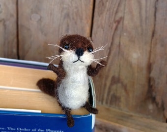 Otter bookmark, needle felted otter figurine, river otter gift, otter lovers gift, funny gift, unique bookmark, otter gift, book accessory