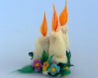 Felt candles Home décor Wedding Spring table candle decoration Needle felted ornament Gift idea House Flower candle holder Wool cake topper