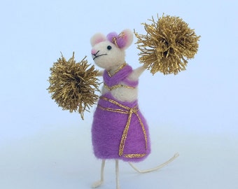 Cheerleader mouse Felt mouse Animal figurine Funny Gift Animal Cheerleader costume golden pompoms Waldorf doll Football Needle felt mouse