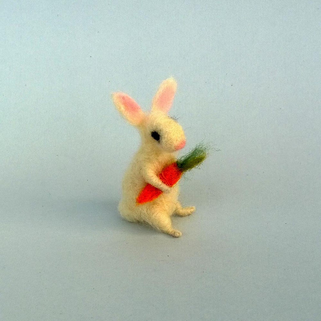 Needle Felted Mini Bunny Orange Carrot Easter Spring Décor Handmade ...